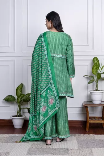 Green art silk printed salwar-kameez