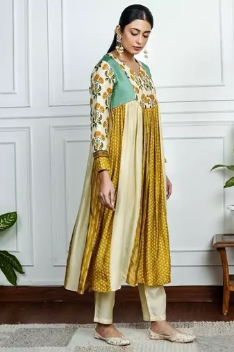 Multicolor art silk printed salwar-kameez