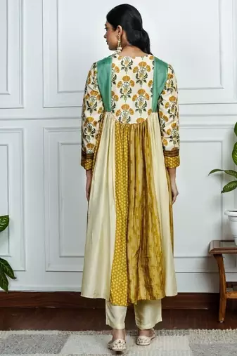 Multicolor art silk printed salwar-kameez