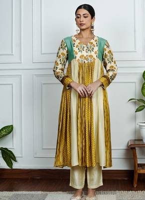 Multicolor art silk printed salwar-kameez 1