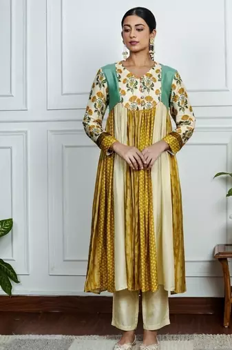 Multicolor art silk printed salwar-kameez