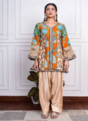 Multicolor art silk printed salwar-kameez 1