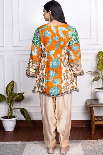 Multicolor art silk printed salwar-kameez