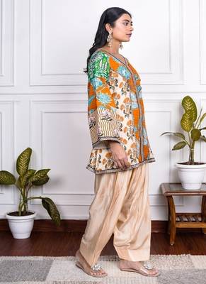 Multicolor art silk printed salwar-kameez 3