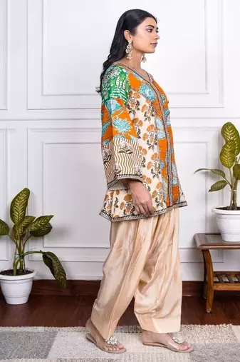 Multicolor art silk printed salwar-kameez