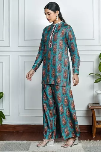 Blue art silk printed salwar-kameez