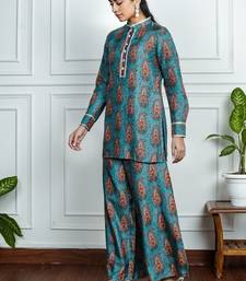 Blue art silk printed salwar-kameez
