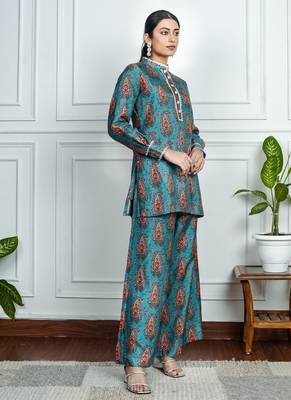 Blue art silk printed salwar-kameez 3