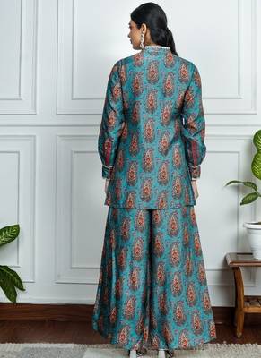 Blue art silk printed salwar-kameez 4