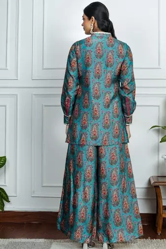 Blue art silk printed salwar-kameez