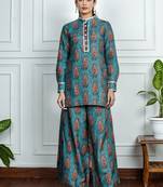 Blue art silk printed salwar-kameez