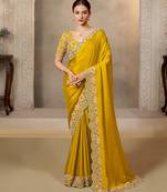 soft satin silk blend saree with sequence & multi stone work + blouse