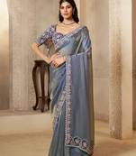 organza satin saree with embroidery, pearl & stone + blouse