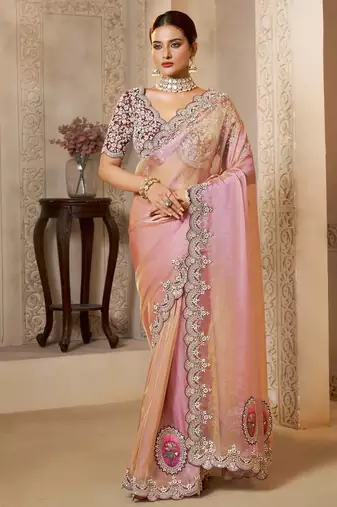zari organza silk blend saree with sequence embroidery + blouse 