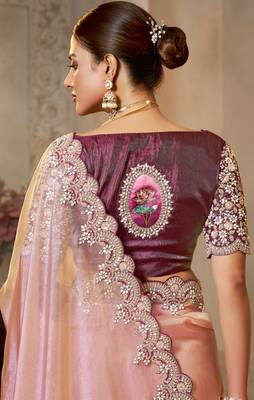 zari organza silk blend saree with sequence embroidery blouse  2