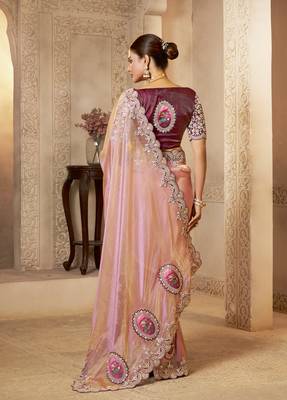 zari organza silk blend saree with sequence embroidery blouse  3