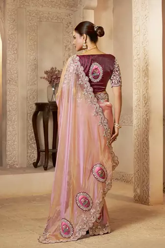 zari organza silk blend saree with sequence embroidery blouse 