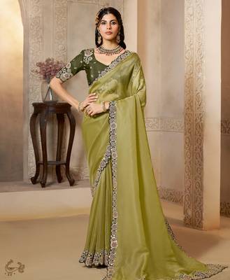 organza satin saree with dual sequence embroidery blouse 1