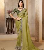 organza satin saree with dual sequence embroidery + blouse