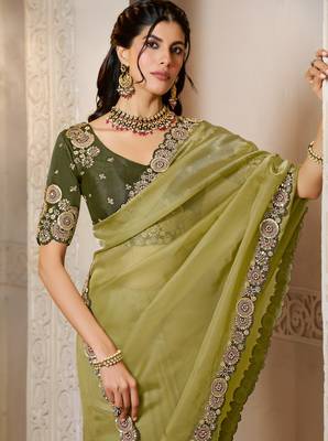 organza satin saree with dual sequence embroidery blouse 2