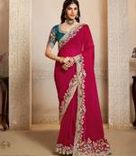 two tone satin silk blend saree with multi threads & stone embroidery + blouse