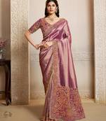 kanjivaram self jacquard silk blend saree with position print & embroidery + blouse