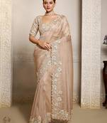 organza crush satin saree with tissue work embroidery + blouse