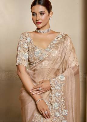 organza crush satin saree with tissue work embroidery blouse 2