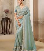 organza tissue silk blend saree with dual sequence embroidery + blouse