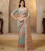 shaded organza satin saree with thread & stone work + blouse