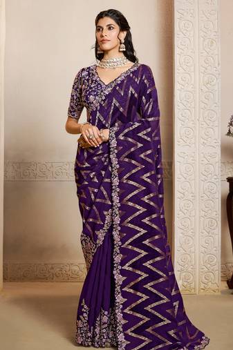 jaquard velvet silk blend saree with multi thread embroidery + blouse