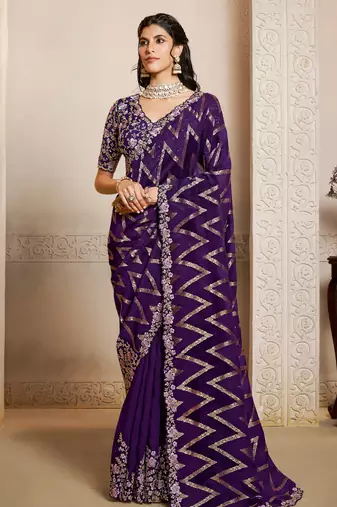 jaquard velvet silk blend saree with multi thread embroidery + blouse