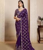 jaquard velvet silk blend saree with multi thread embroidery + blouse