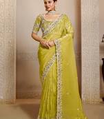 organza satin saree with multi thread embroidery & stone work + blouse