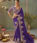 purple premium bamber silk blend embroidered saree and gota patti work with blouse