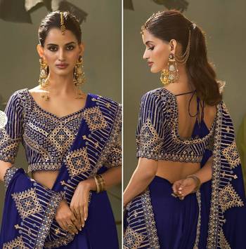 blue premium bamber silk blend embroidered saree and gota patti work with blouse 2