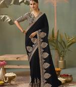 black premium bamber silk blend embroidered saree and gota patti work with blouse