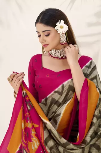 Celebrate Traditions in Printed Tussar Silk Blend Saree