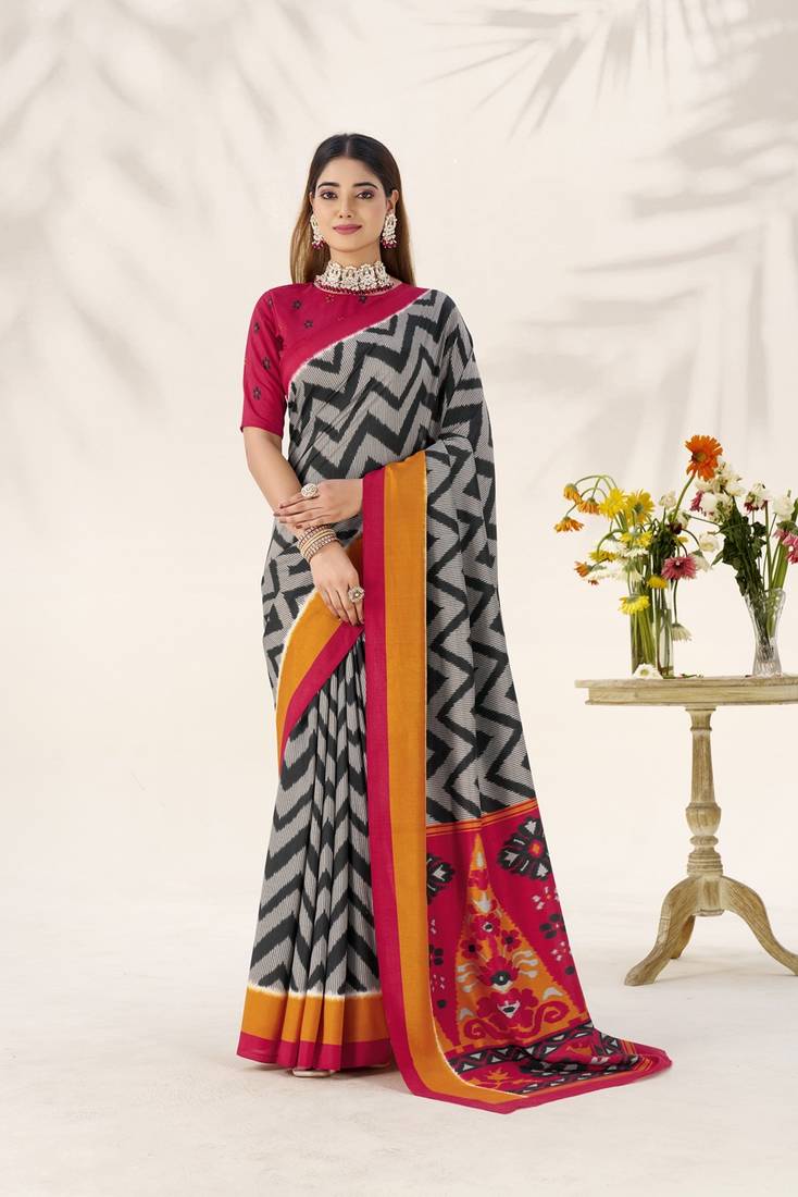 Celebrate Traditions in Printed Tussar Silk Blend Saree