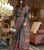 Black silk blend printed ceremonial saree