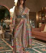 Brown silk blend printed ceremonial saree
