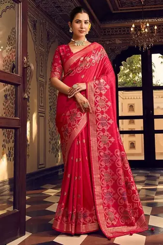 Rani pink silk blend banarasi zari work classic saree