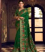 Dark green silk blend banarasi zari work classic saree