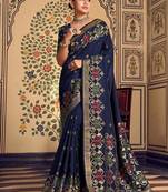 Navy blue silk blend banarasi zari work classic saree