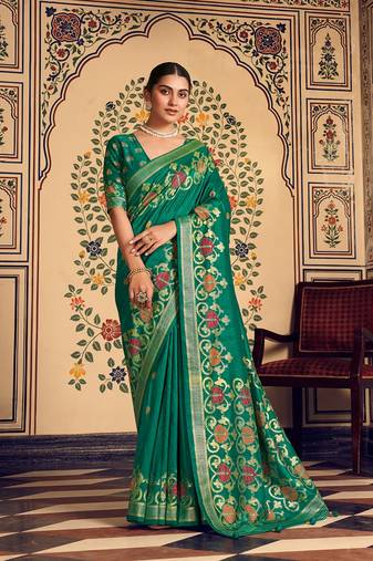 Teal silk blend banarasi zari work classic saree