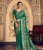 Teal silk blend banarasi zari work classic saree