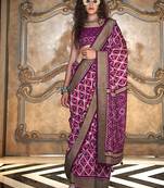 magenta double ikat silk blend foil printed saree