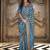aqua blue double ikat silk blend foil printed saree