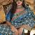 aqua blue double ikat silk blend foil printed saree