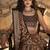 brown double ikat silk blend foil printed saree